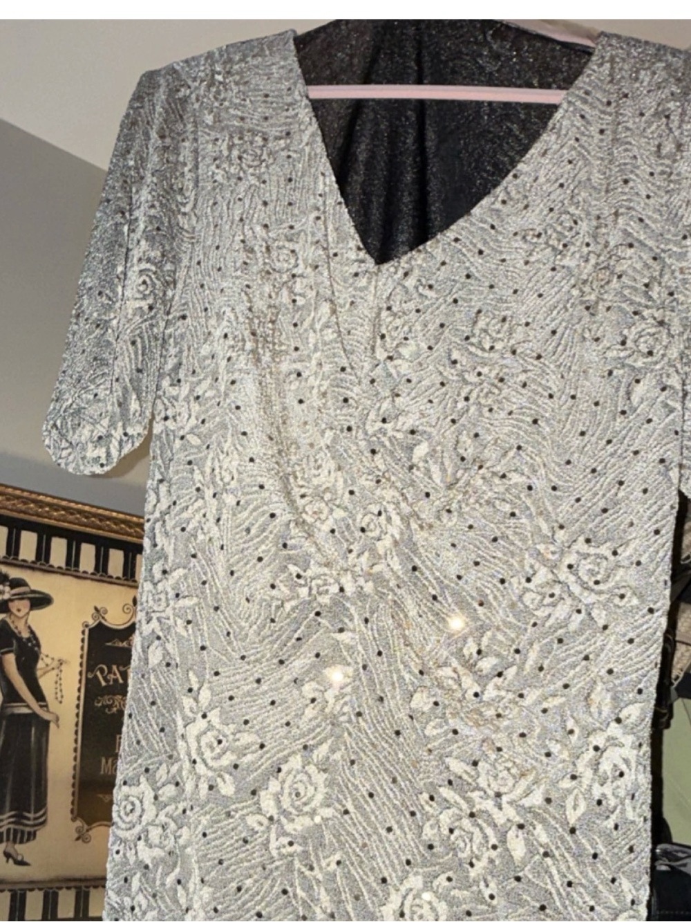 Embellished Silver Sequin V-Neck top